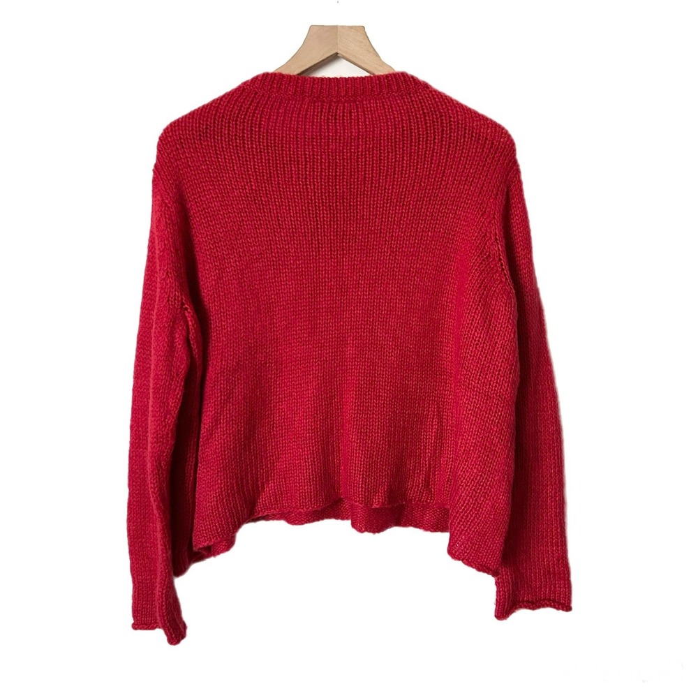 Wooden Ships Sweater Acrylic Mohair Wool Red Merry Knit Holiday Sweater Size XS - Picture 2 of 5